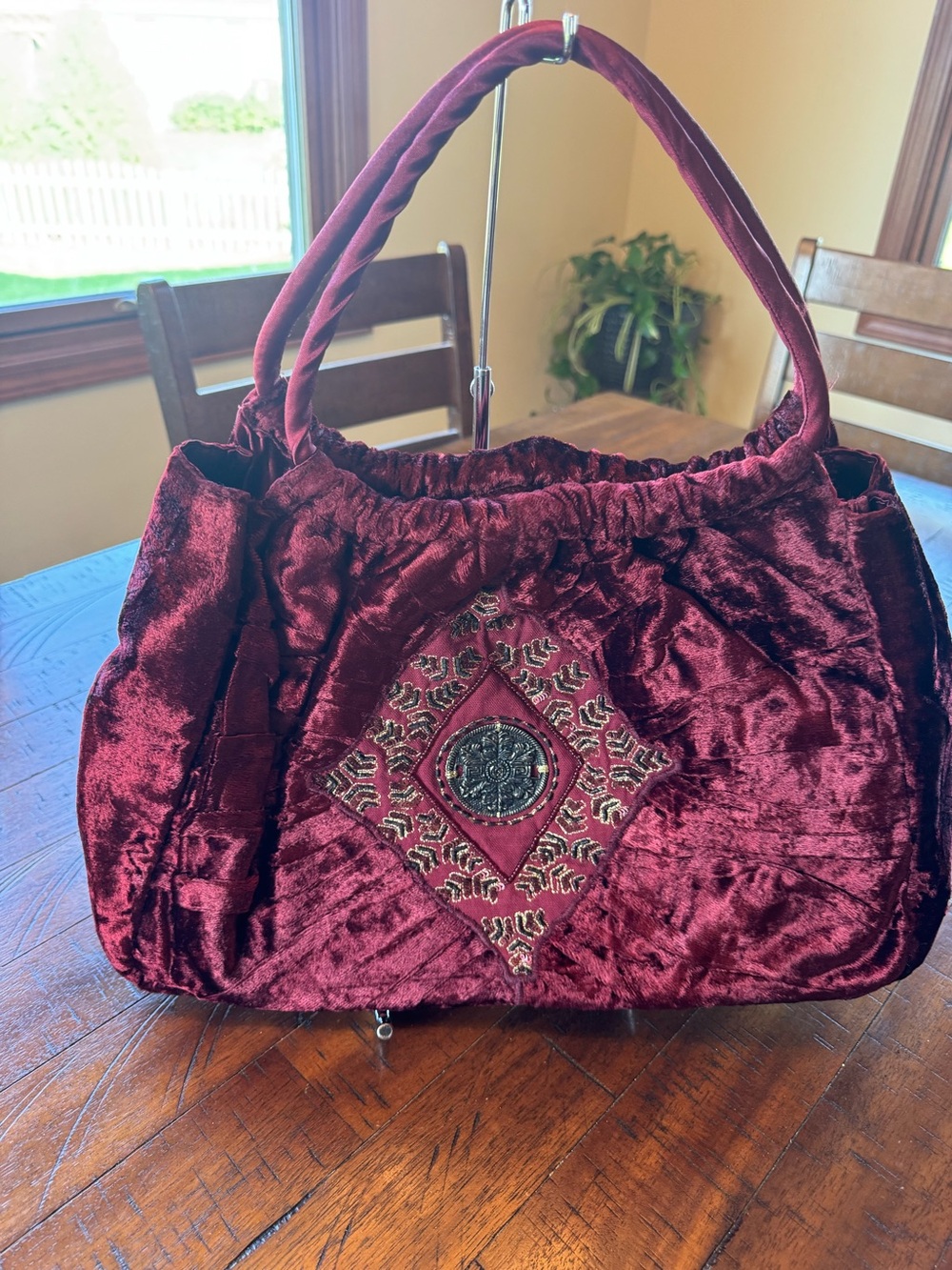 Chico’s Velvet Embroidered Shoulder Bag - Rich Burgundy NWOT